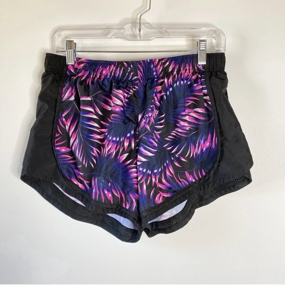 Athletic Works Womens Running Shorts Sz M Black Tropical Print Lined Activewear